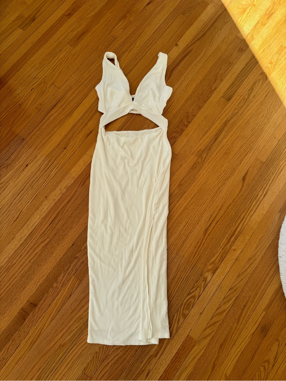 Lulu's White Ribbed Cutout Maxi Dress